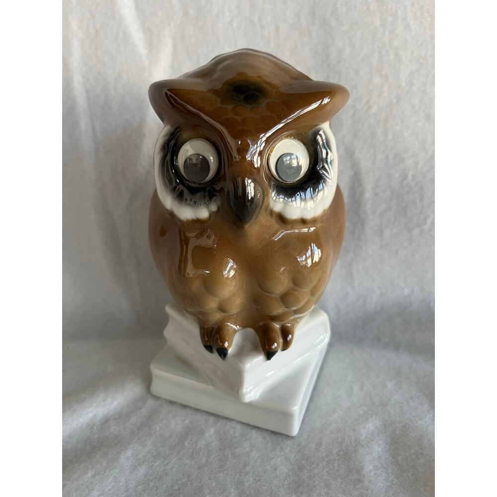 Ceramic Owl Figurine Shiny Sculpture Home Decor Tabletop Animal Bird Brown 6"